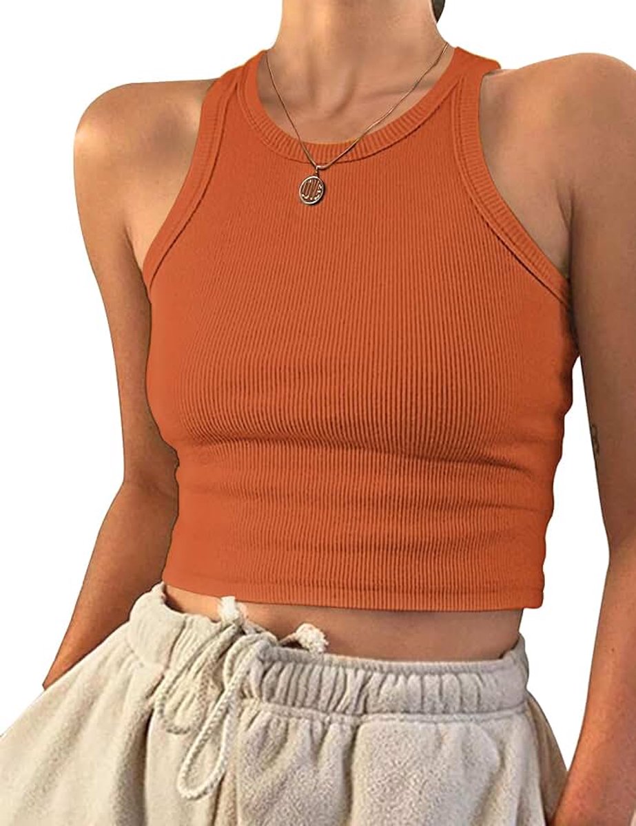 Crop Top Wit Dames Mouwloos Racerback Ronde Hals Tank Top