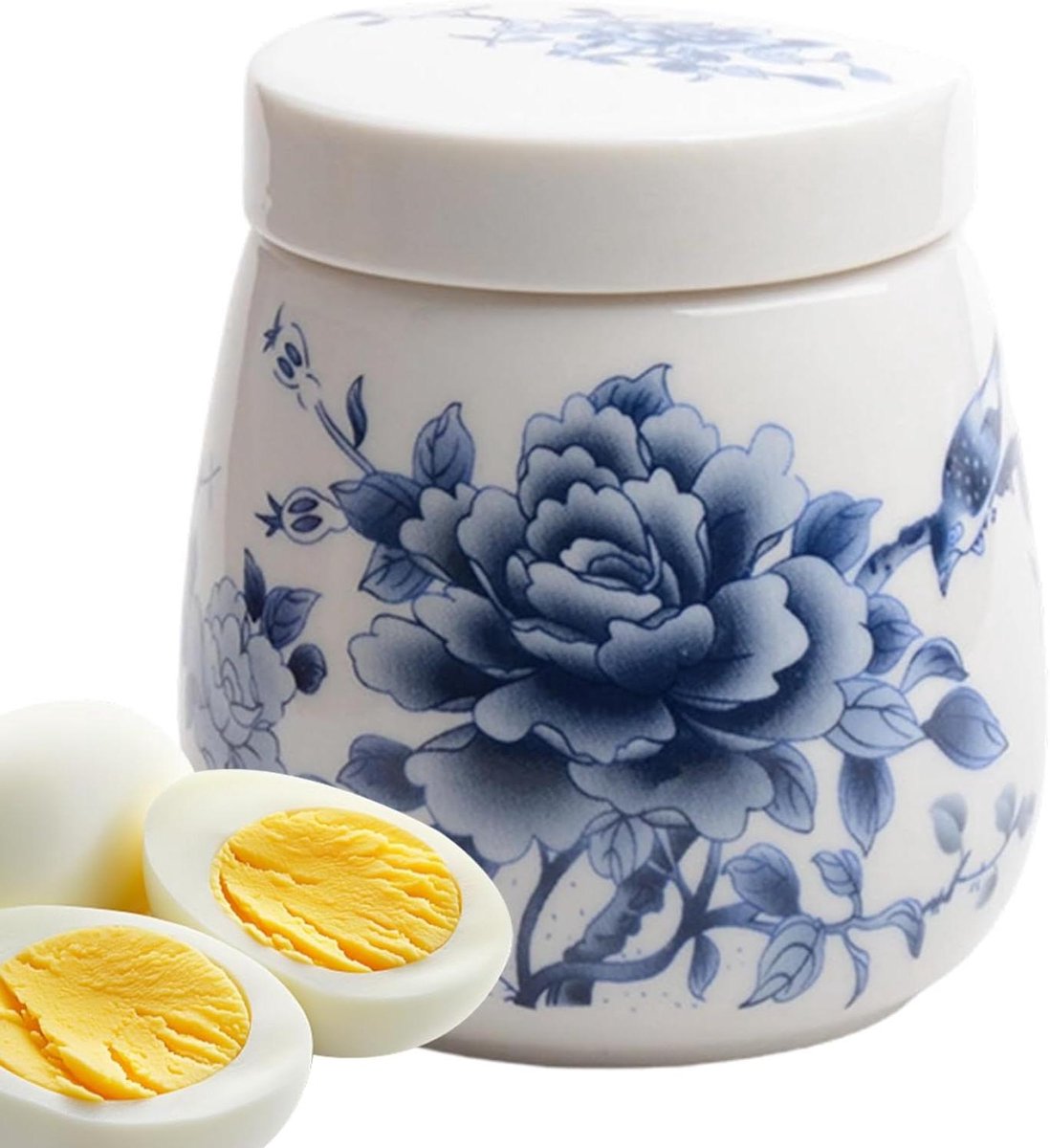 Porseleinen eierdopjes - Schaaltjes met deksel - Ontbijt bereiden - Hittebestendig keramiek - 220 ml capaciteit - Orchidee Pioen