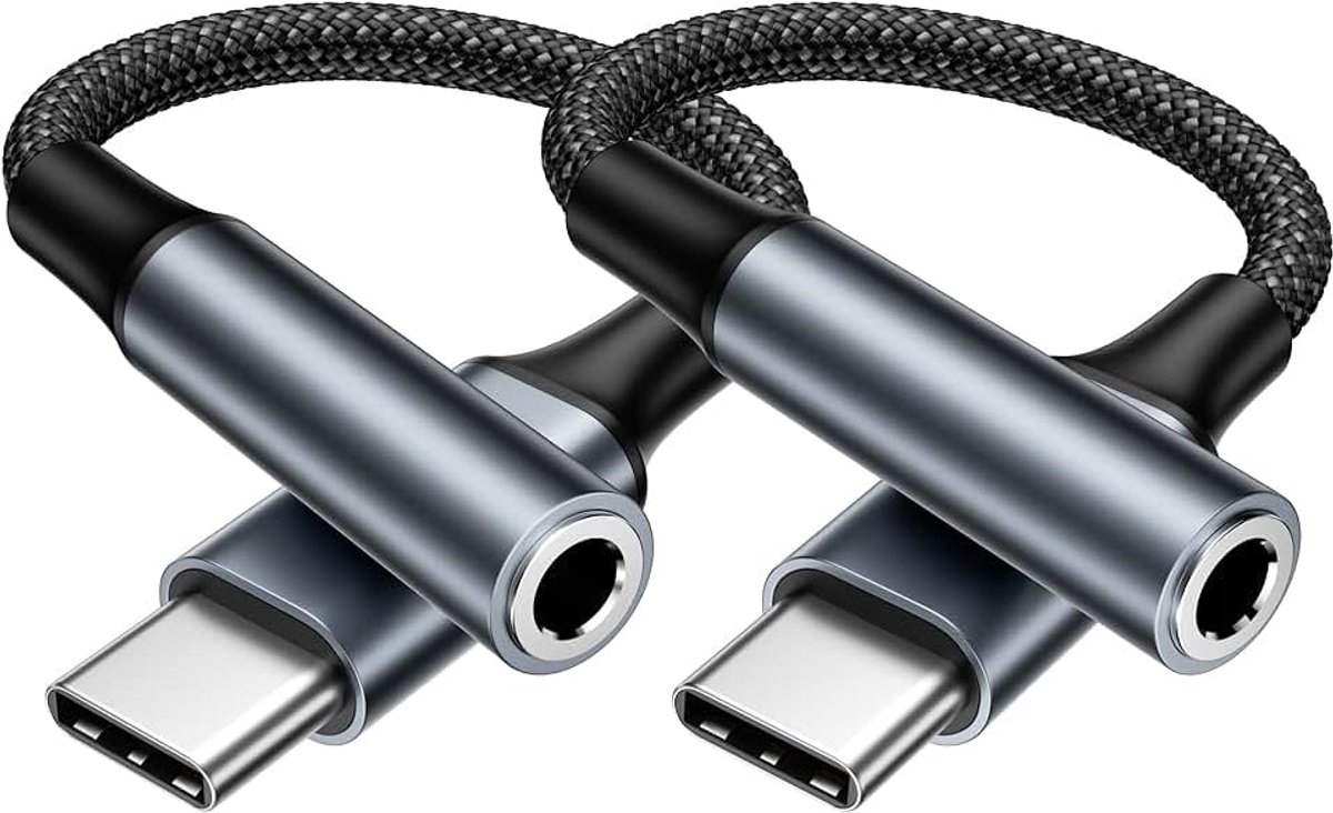 C naar 3,5 mm Audioadapter 2Stuks, USB C naar Hoofdtelefoonaansluiting Adapter Nylon Type C naar Aux naar USB C Adapter voor iPhone 17 16 15 Pro Max Plus,iPad Pro/Air,Samsung,Pixel,Huawei,Xiaomi