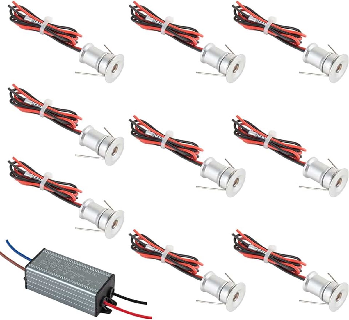 12 V, led, 1 W, IP65, led-inbouwspot, inbouwlamp, 3000 K, warmwit, plafondlamp voor keuken, trap, etalage, kast, hal, badkamer, 60 graden, 9 stuks