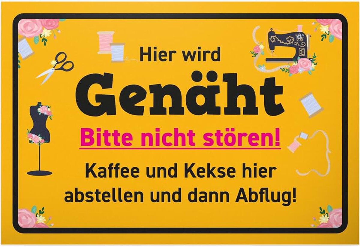 Hier wordt genaaid - kunststof bord 30 x 20 cm - feestdecoratie naaien verjaardagskaart cadeau-idee - vrouwen naaimachine naaimachine vriendin verjaardagscadeau verjaardagscadeau