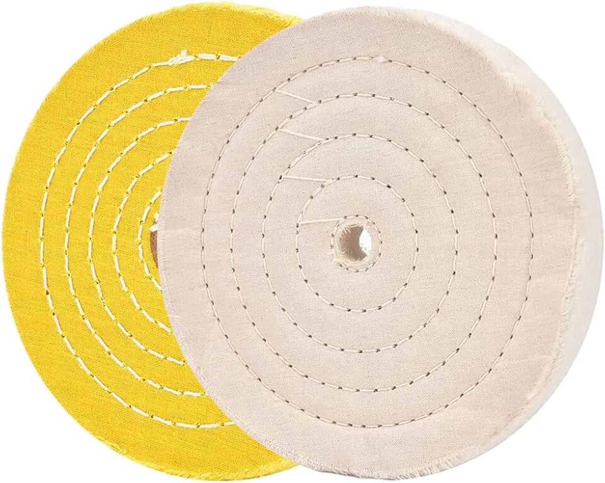 Polijstslijpschijven voor werkbankslijpmachine 6 inch witte (60-laags) en gele (42-laags) polijstwielen voor werkbankbuffer polijstmachine met 1/2" asgat 2 stuks