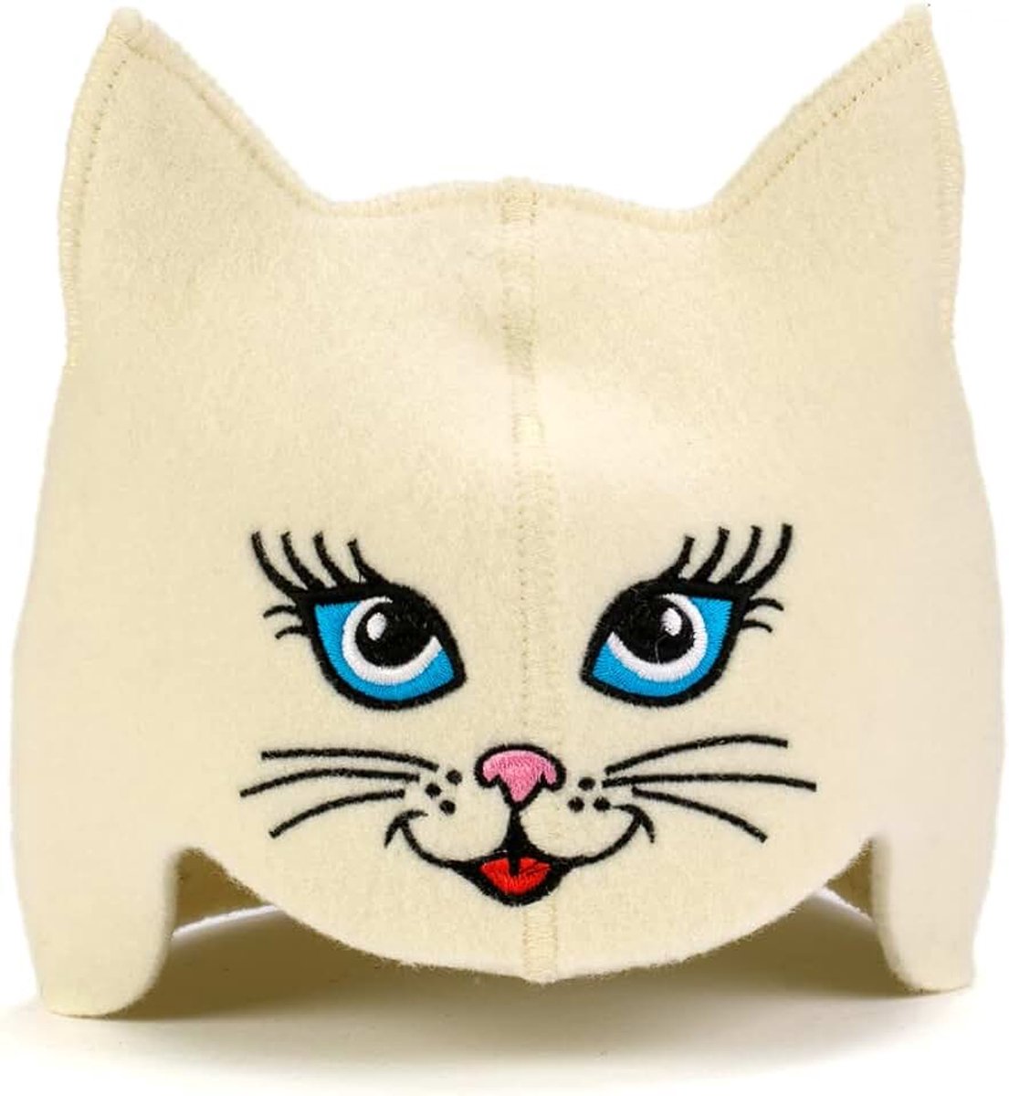 Hat 'Sauna Kitten Cat' White - 100% biologische wol Vilt Hoeden voor Russische Banya - Bescherm uw hoofd van Heat - Engels Sauna eBook Gids Inbegrepen - met borduurwerk