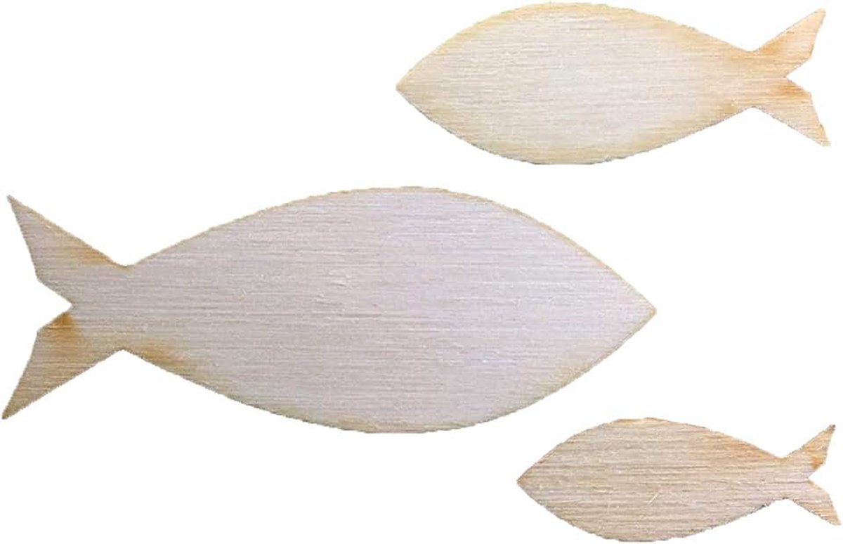 Knutsel-nieuws strooidecoratie 60-delige houten visset bestaande uit 3 verschillende maten, hout, 2-4,5 cm