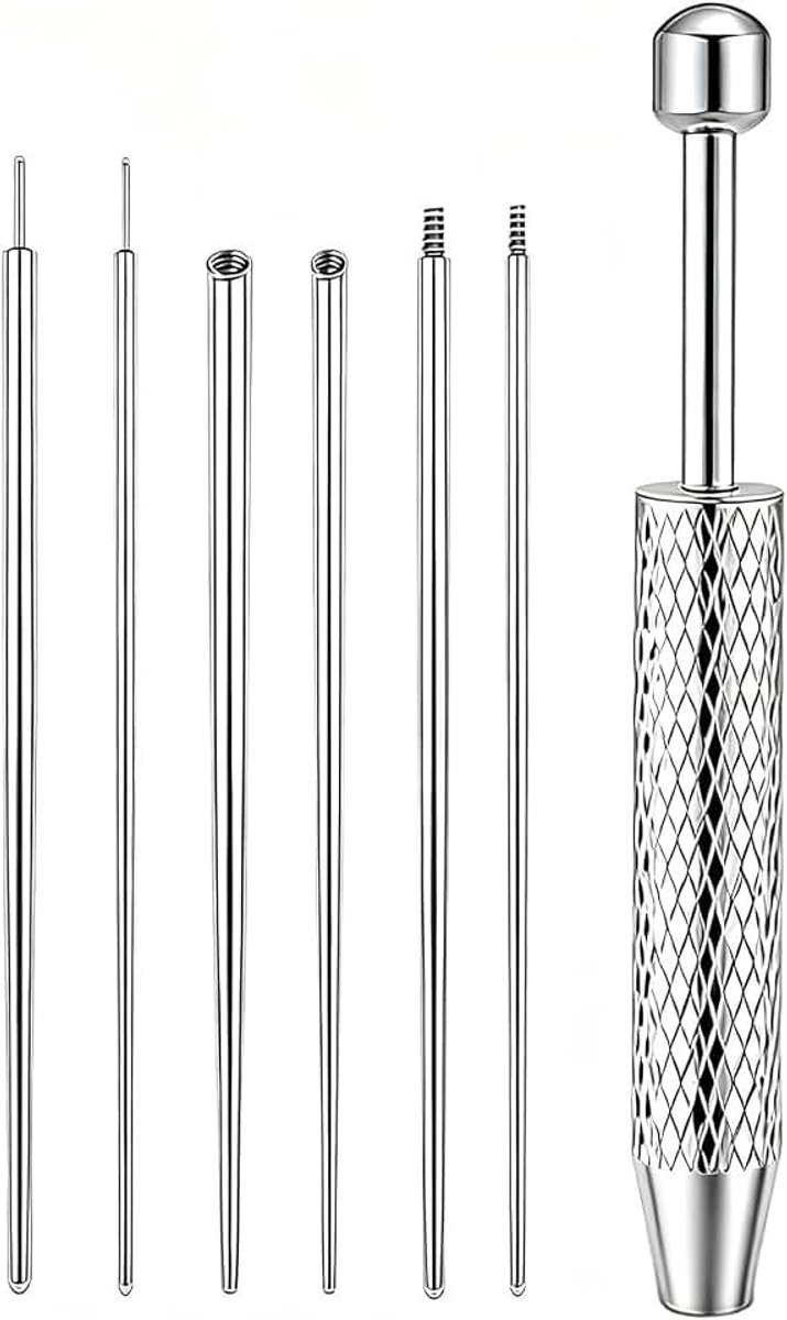 Piercing Gereedschap Set, 7-delig Roestvrij Staal 16G 18G | Piercing Tang met Stevige Grip en Inbrengnaald voor Veilig en Comfortabel Sieraden Wisselen Thuis
