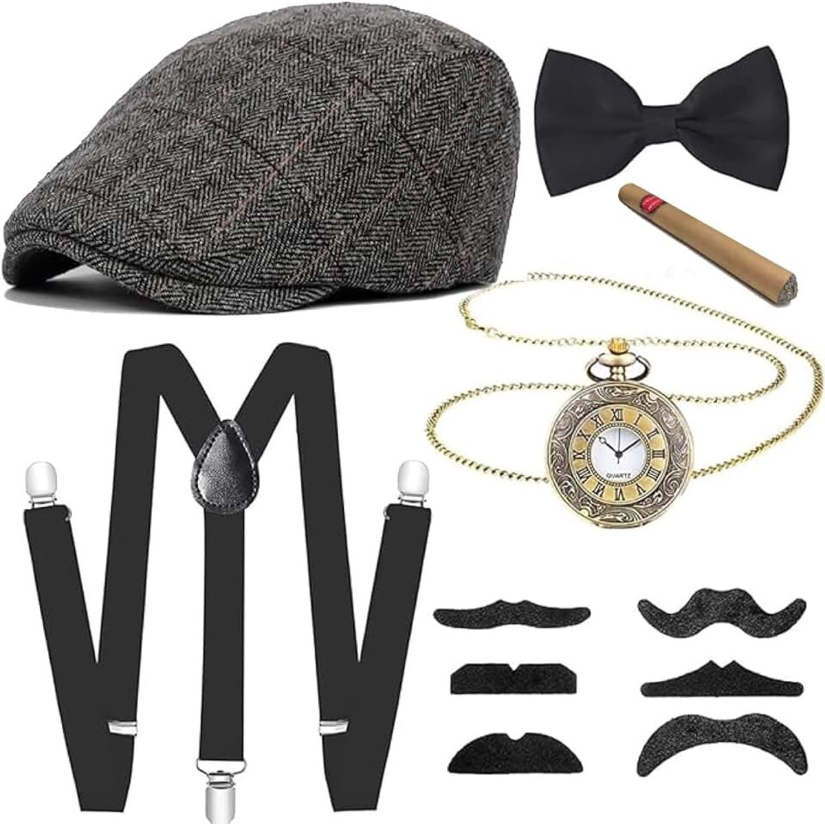 Accessoires voor heren, maffia Gatsby gangsterkostuumset, jaren 20 gangsterset, Gatsby verkleedaccessoires, herenkostuumset voor bal, cosplay, evenement, gangsterfeest, Halloween