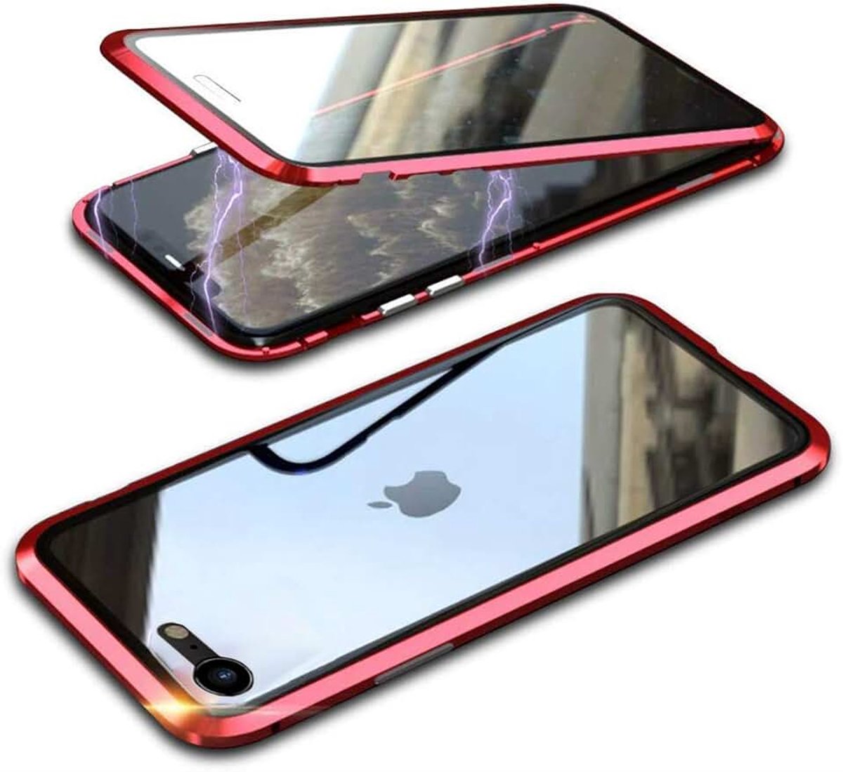 Case voor iPhone SE 2020/iPhone 7/iPhone 8 4.7'', Magnetische adsorptie Hoesje Thin 360 Graden Stofdicht, Transparant Schokbestendige Metalen Frame, met Ingebouwde Screen Protector - Goud