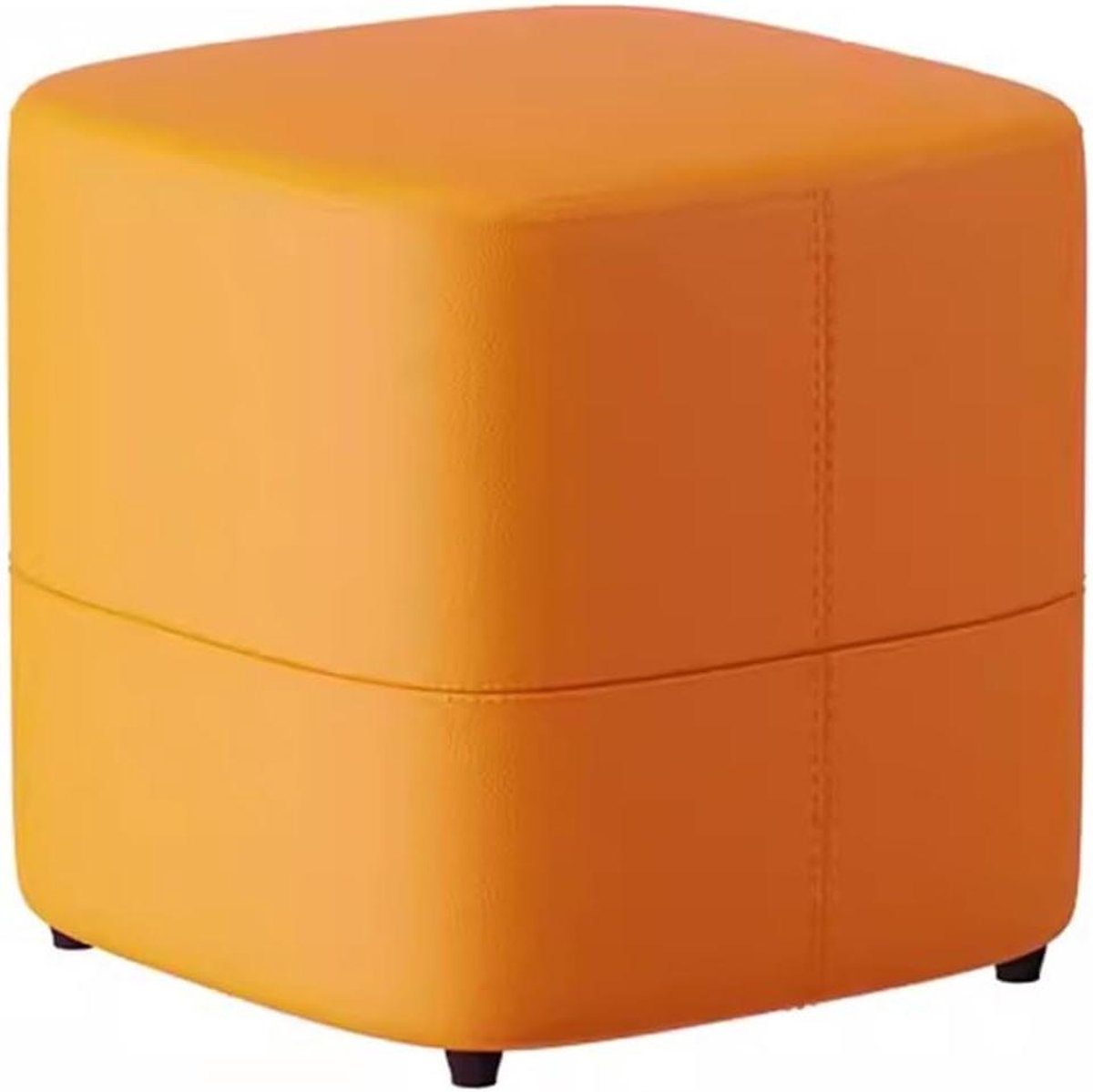 Kunstleren Voetenbankje - Schoenenkruk Kaptafel - Ontspannen Zitten - Massief Houten Frame - 33x33x33 cm - Oranje