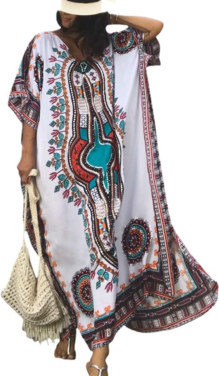 Dresses for Women Plus Size Summer Beach Dress with Print and Swim Cover Ups A-White