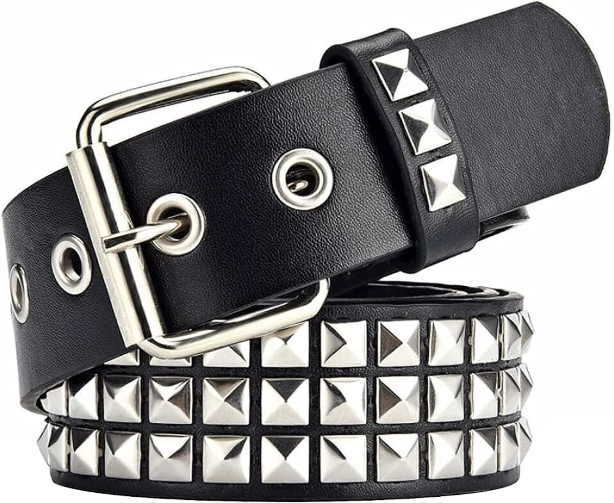 Studded Riem Punk Rock Klinknagel Riem Grommet Draden Riem Met Heldere Metalen Piramide Voor Vrouwen Mannen