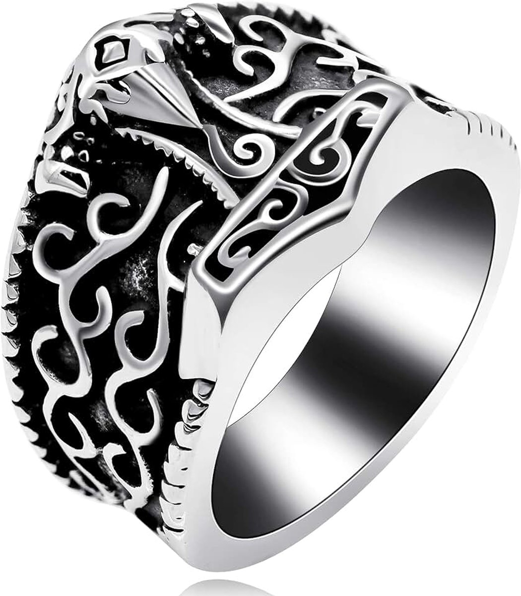 Heren roestvrij staal zwart Gothic Ancient Cloud Hammer Ring, coole vintage fietsringen voor Boy Y517, roestvrij staal