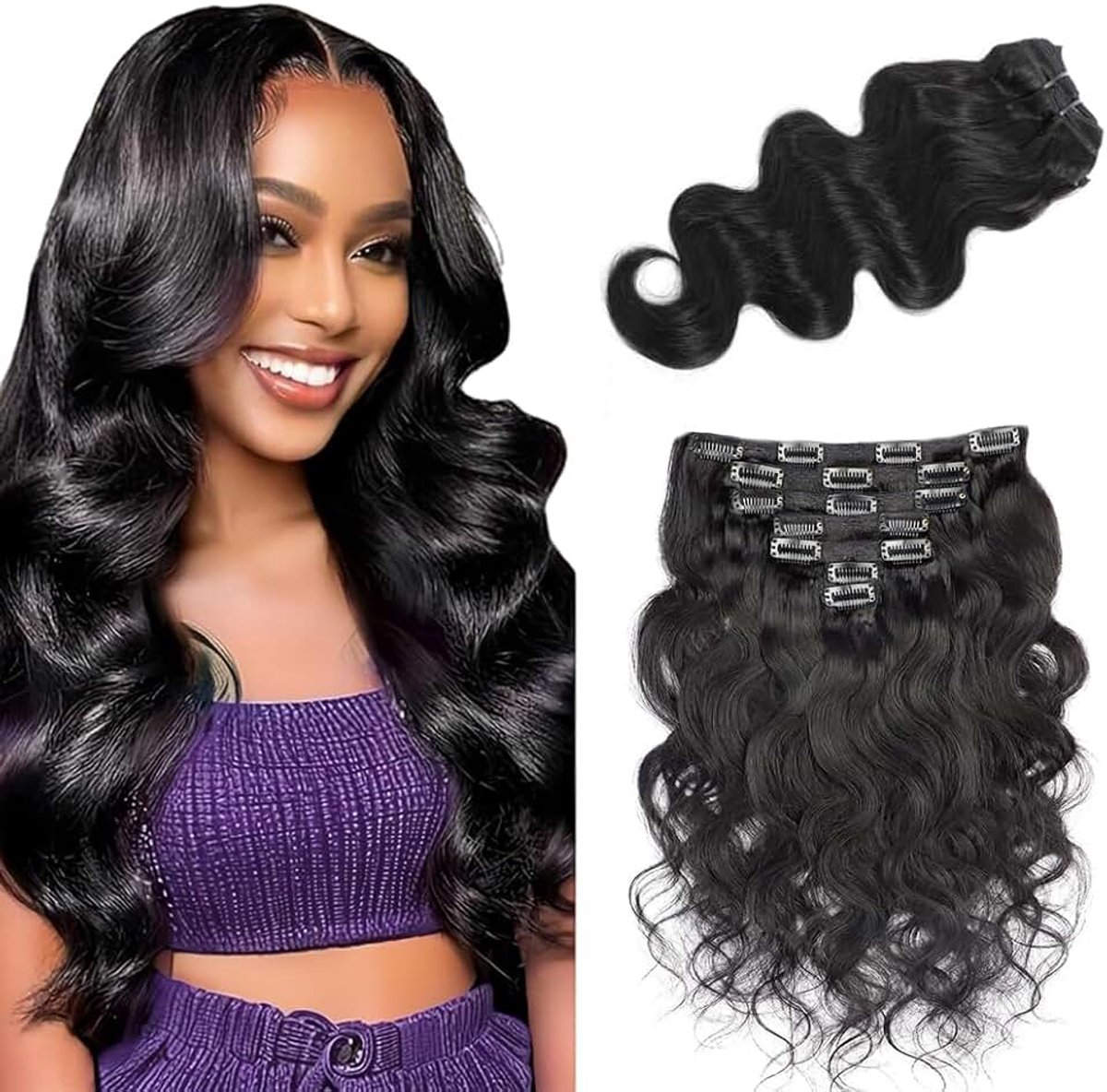Wave Clip In Erweiterungen Echthaar Perücke Damen Human Hair Extensions 1B Natural Black Menschliches Haar Bundles With Minimal Shedding For Women 20 Inch