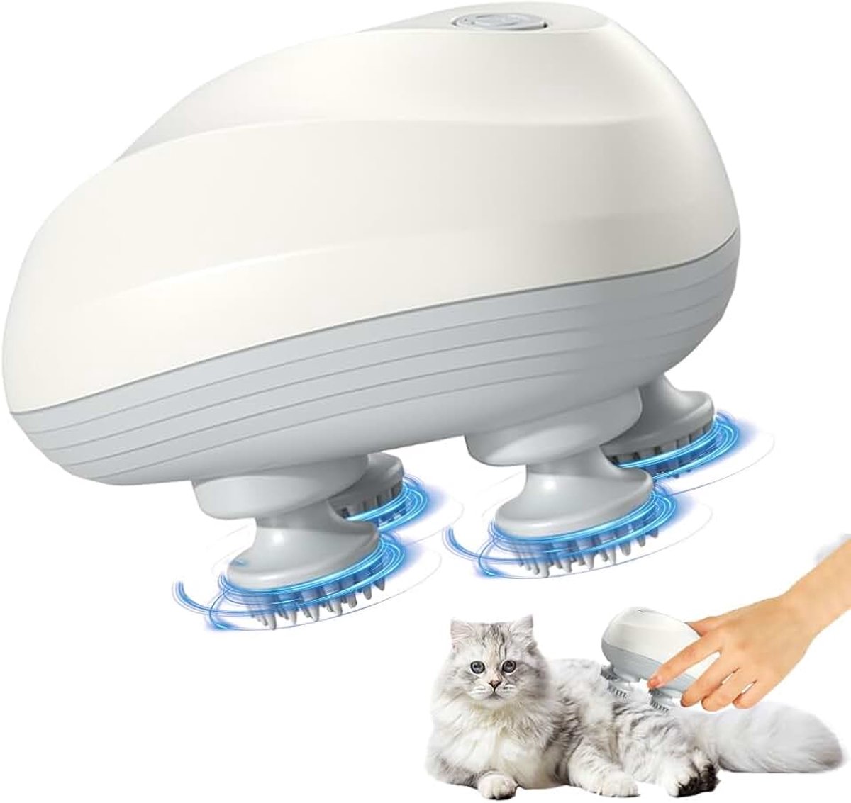 Hoofdmassageapparaat, draadloos handmassageapparaat met 4 knetkoppen, katmassageapparaat, IPX7 waterdicht huisdiermassageapparaat voor volledige lichaamsmassage hondenlichaam