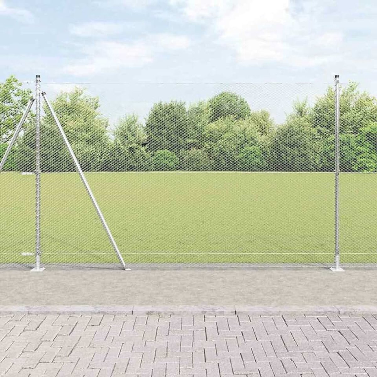 Zeshoekige omheining 1,4 x 25 m, hekpalen met voetplaten, 13 stuks, Ø 32 mm, 78,5 cm, verzinkt staal, stabiele stalen palen voor tuinhekken, landbouw, wilgennetten, kippendraad 3353806