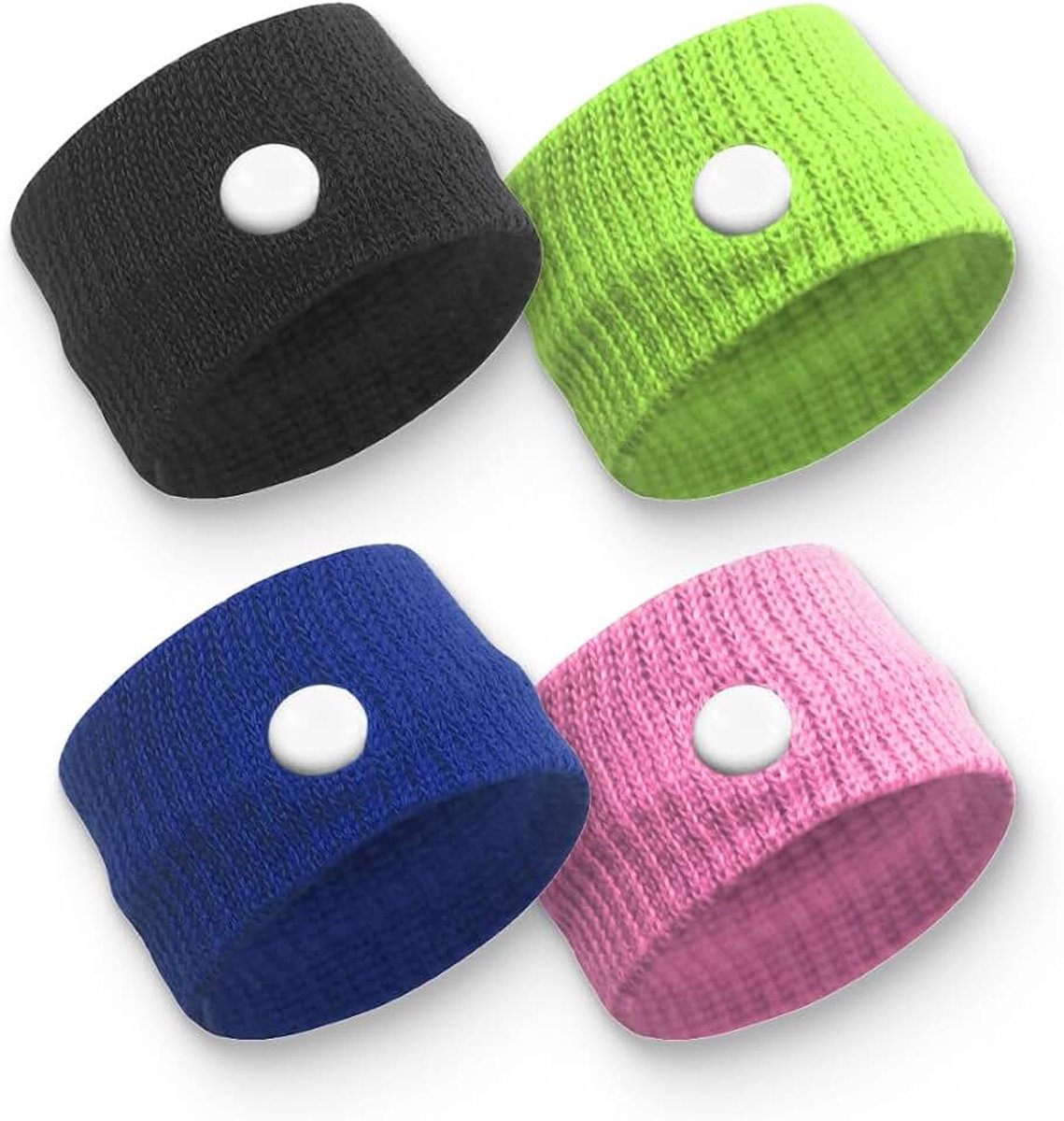 Anti-misselijkheidsarmbanden voor kinderen en volwassenen, acupressuurarmbanden tegen misselijkheid, 4 stuks, medicijnvrij, polsbandage voor reisziekte en hoofdpijn, snelle en natuurlijke