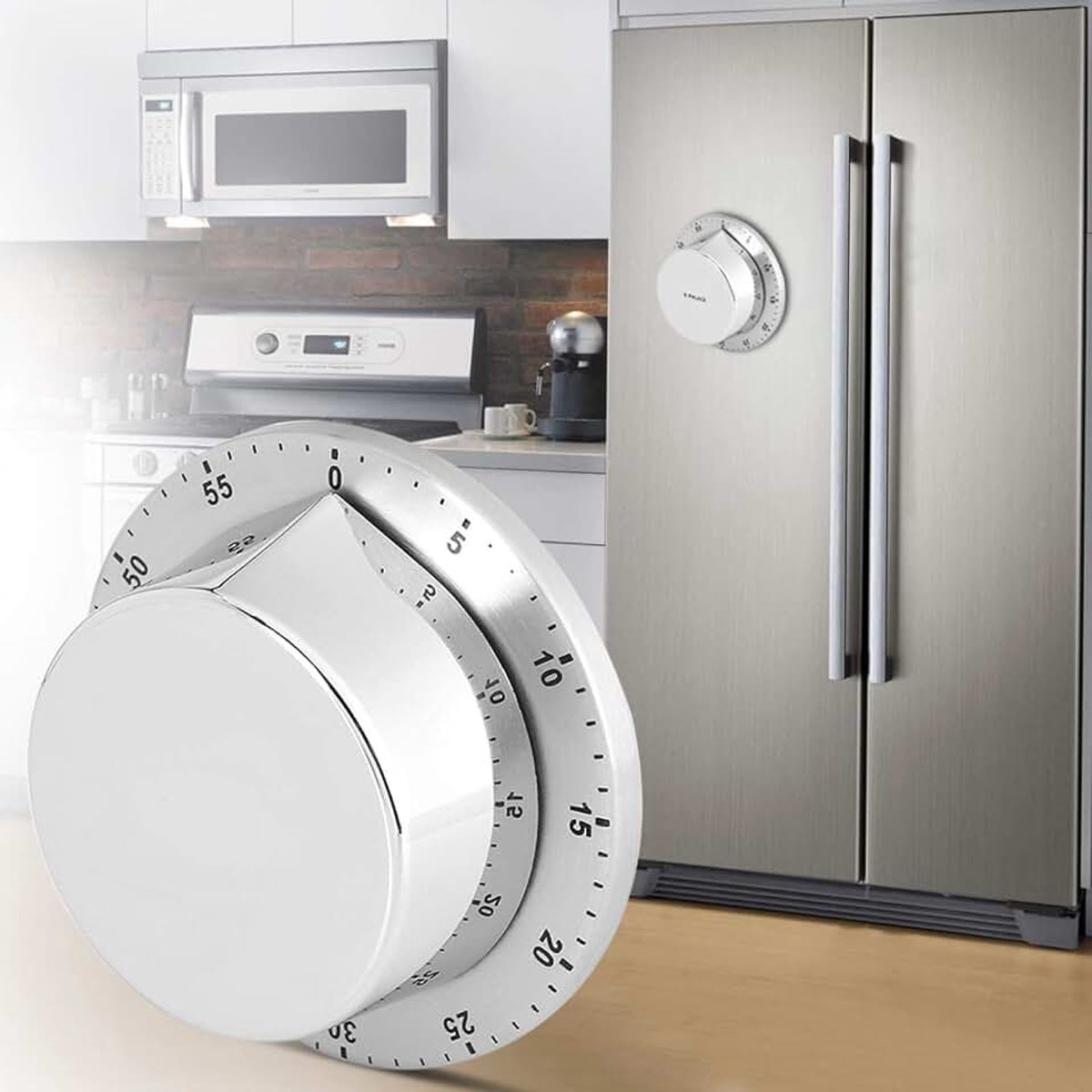 Staal Keuken Timer, Handmatige Mechanische Keuken Timer Met Magnetische Base Countdown Koken Bakken Timing Tool (Zilver)