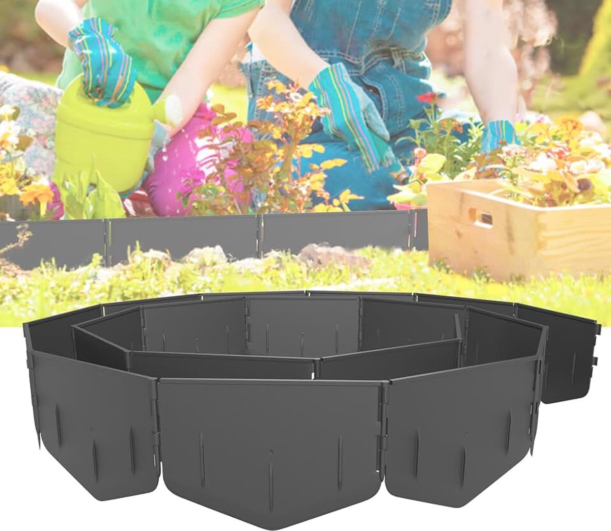 Gazonrand, kunststof, 4 m, 20 stuks, plastic bedomranding van verdikt polypropyleen, bloembedbegrenzing, gazonrandstenen, maaikant, palissade, tuinhek, hoogte 14 cm, zwart