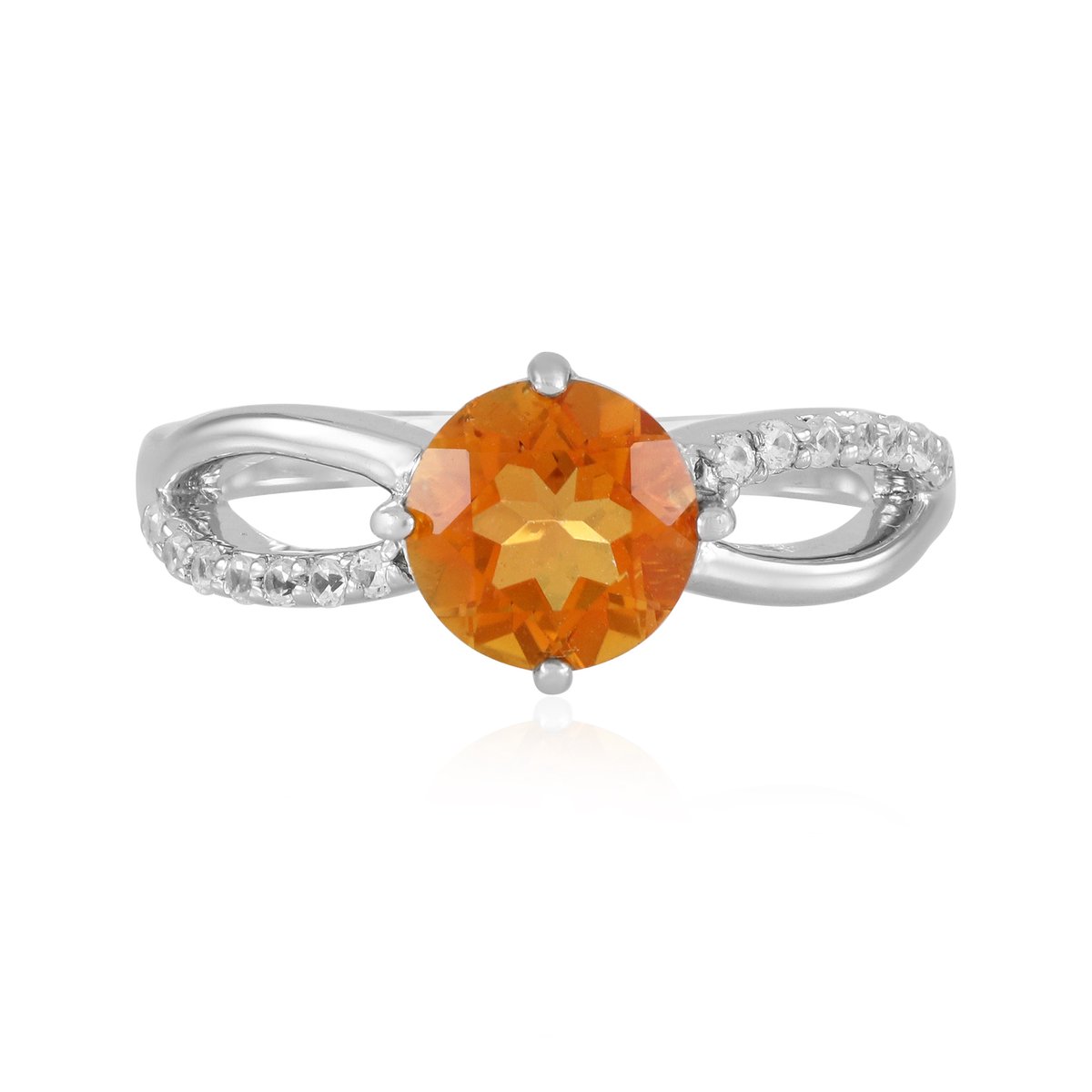 Cavill - Zilveren Ring met Oranje Kwarts 1,177 ct & Pavé Zirkonen 0,156 ct - 925 Sterling Zilver Platina Verguld - Modern Eeuwige Knoop Ontwerp