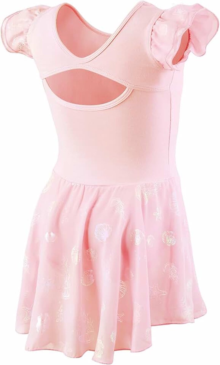 Meisjes balletjurk met kwallen print korte mouwen balletshirt voor kinderen ballet dansjurk dansbody met chiffon rok tutu