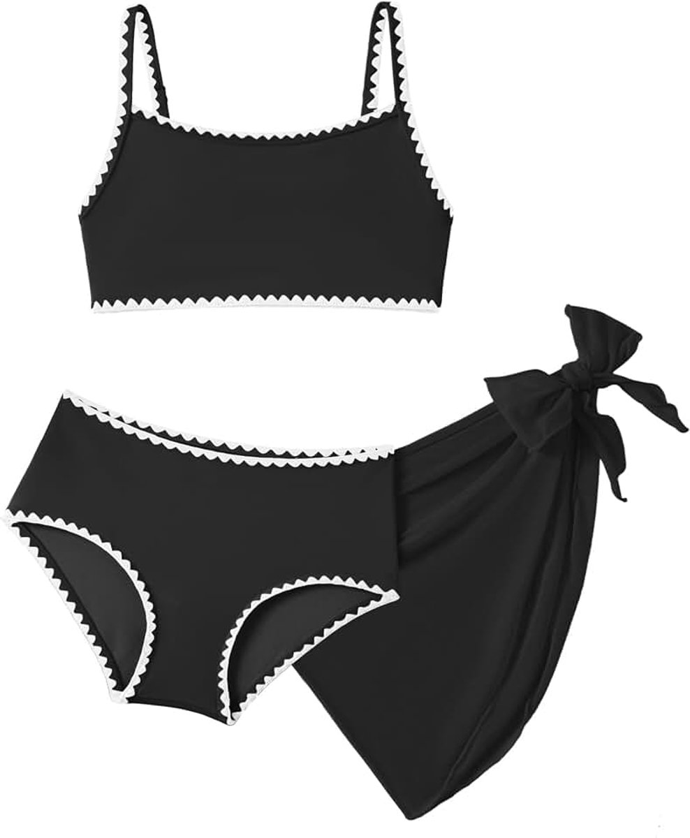 Meisjesbikiniset, 3-delig, sportbikini, bovenstuk, hoge taille, bikinibroek met cover-up badkleding, sneldrogend, elastische badmode voor strand, zwembad, 6-13 jaar