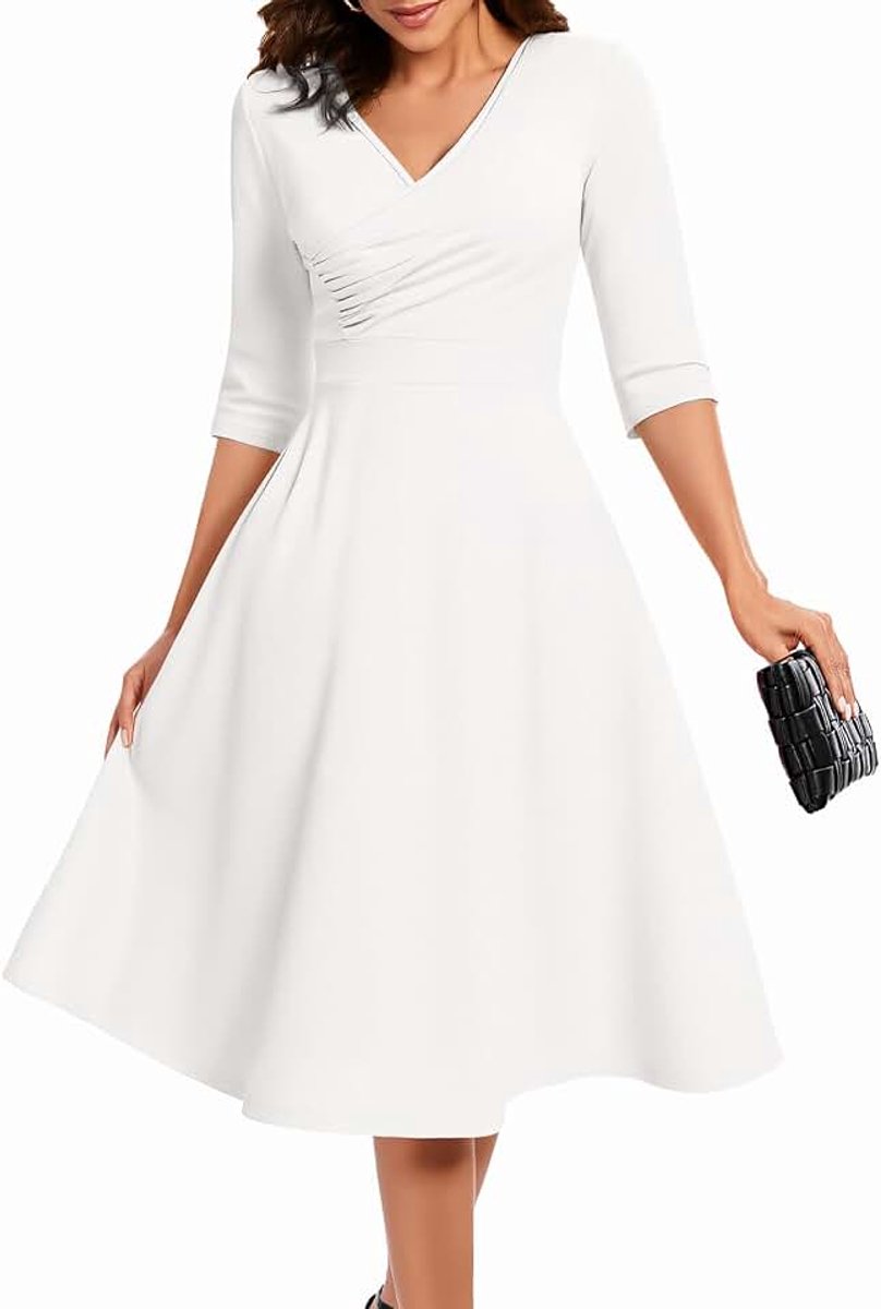 Formele jurken voor dames, V-hals, lange mouwen, vintage, thee, midi-jurk