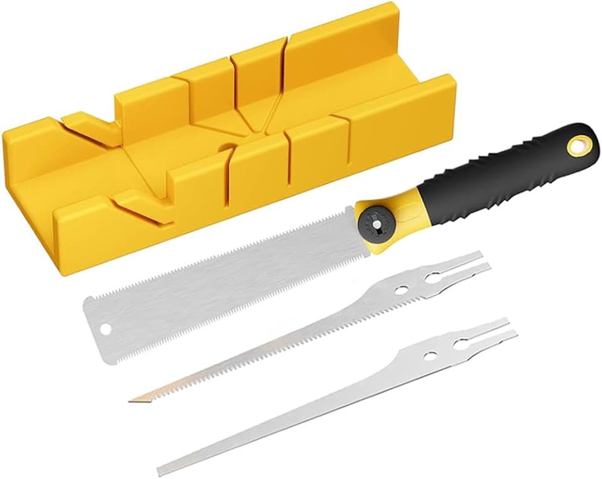 Verstekbak met Japanse zaagset, verstekbak kunststof, drie verwisselbare zaagbladen, nauwkeurig, ideaal voor doe-het-zelvers, meubelbouw en modelbouw