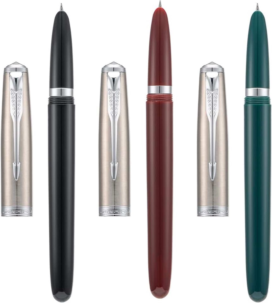 3 Jinhao 86 Vulpenset (zwart, wijnrood en groene hars) extra fijne penpunt met navulbare inktconverter