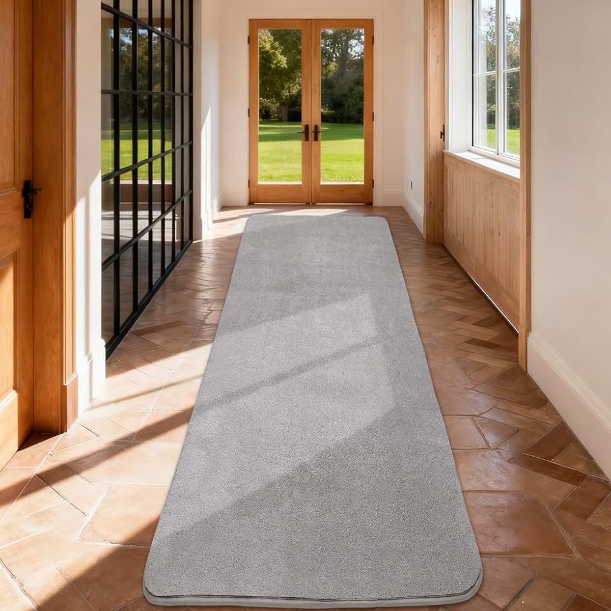 Tapijtloper van wollig, laagpolig, woonkamertapijt, 60 x 200, lichtgrijs