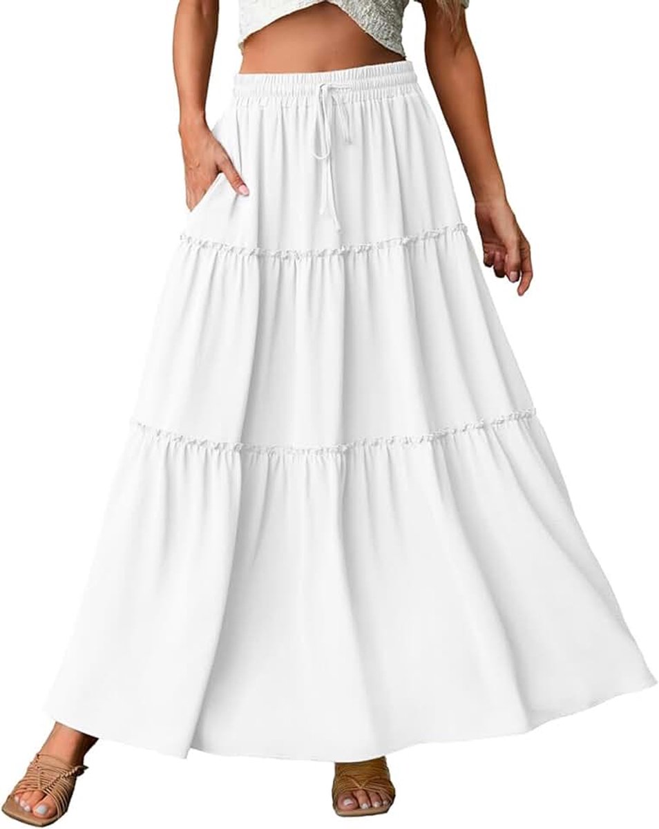 Elegante maxi-rok voor dames, elastische taille, plooirok, A-lijn, boho, voor feest, zomer, basic, casual