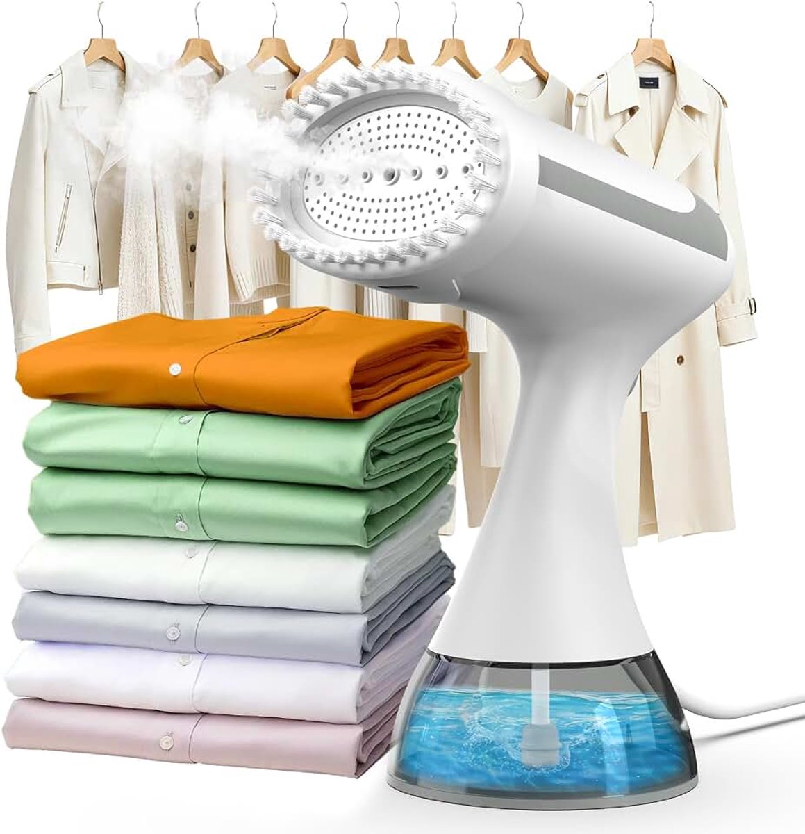 1500 W en 300 ml stomer, draagbare stoomborstel voor kleding, reis-stomer met 25 g/min stoomvermogen, licht en stil, 50 dB, snelle opwarming, stoomstrijkijzer voor thuis