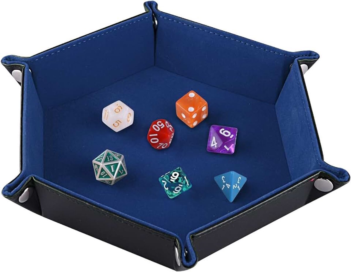 Dubbelzijdige kubusplaat, vouwbaar hexagon PU-leer en donkerblauwe dobbelplanken voor kerkers en draken RPG-dobbelspel D & D en andere tafelspellen