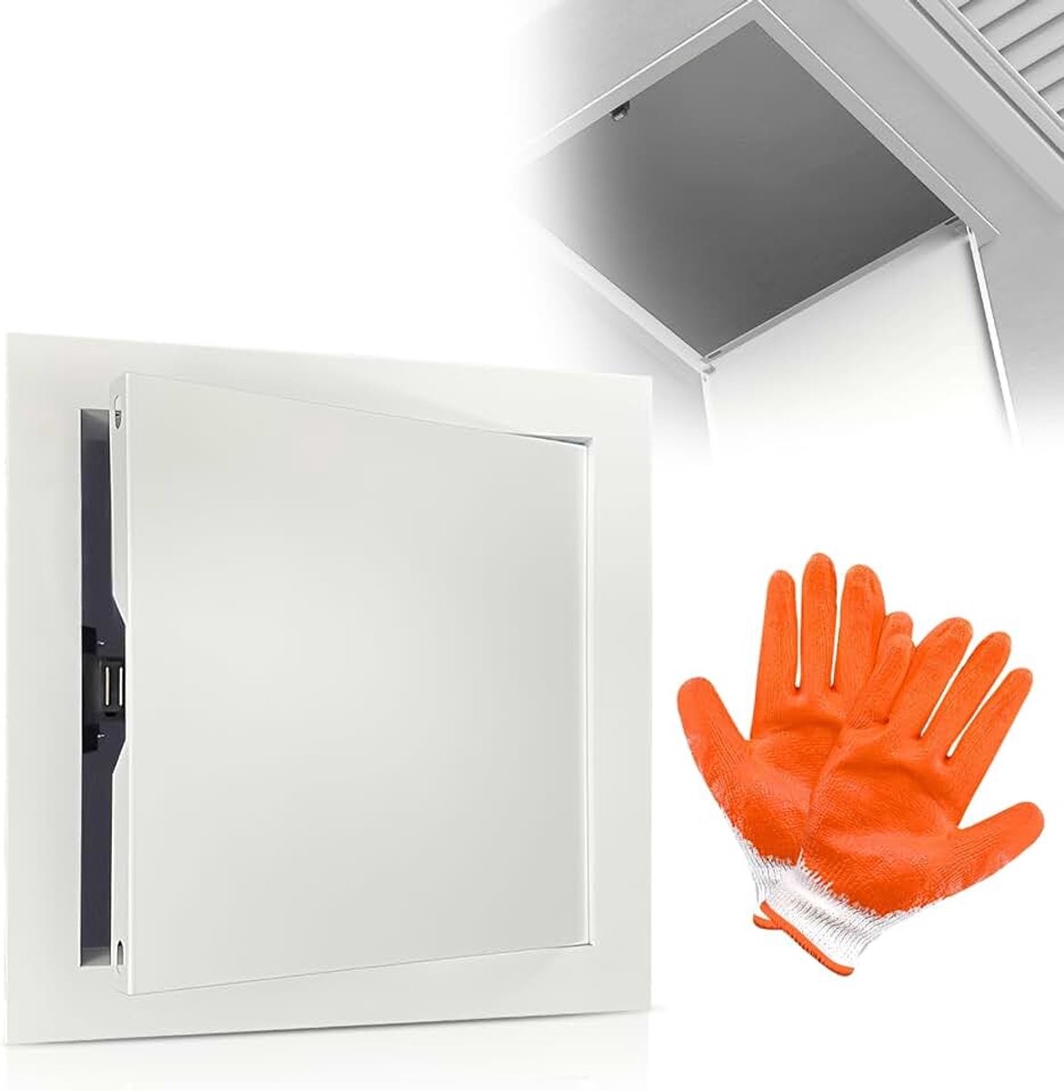 20 x 20 cm, metalen deur, magnetische inspectiedeur voor zijwanden in keukens, badkamers, met een paar antislip katoenen handschoenen, wit