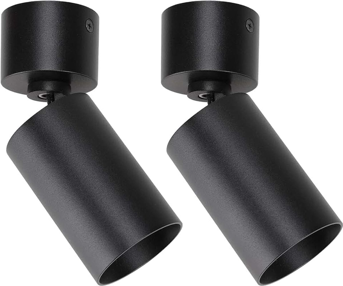 Opbouwspots, draaibaar, mat zwart, opbouwlamp, GU10, ronde plafondspots, opbouw, verstelbare plafondspot van aluminium, 55 x 140 mm, zonder lampen, 2 stuks