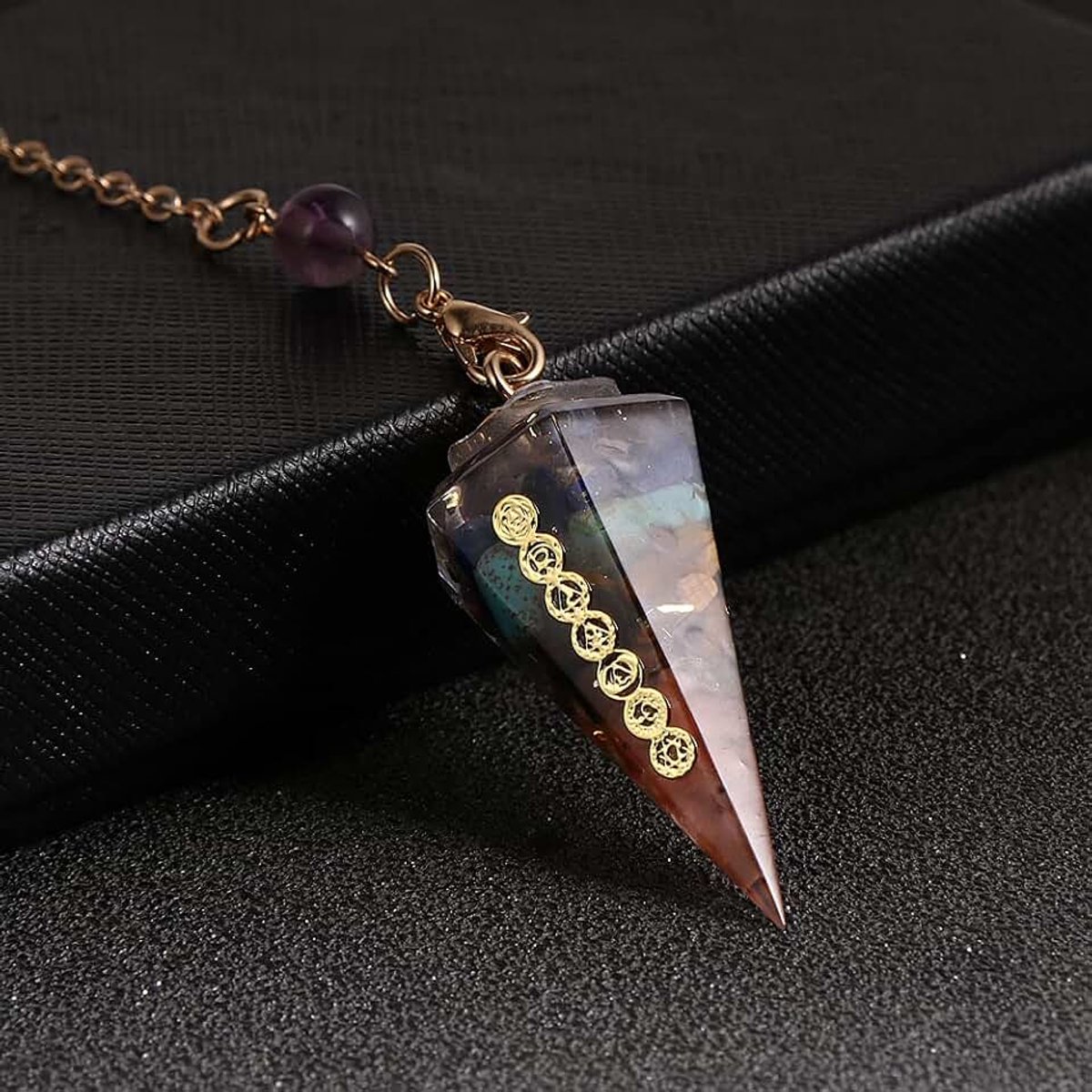 7 Chakra-slinger Dowsing Crystals Pendulum Dowsing Divination, Crystal Point Pendulum Orgonite Pendulum voor Wicca Witchcraft Chakra (Hexagon, Energy Charge)