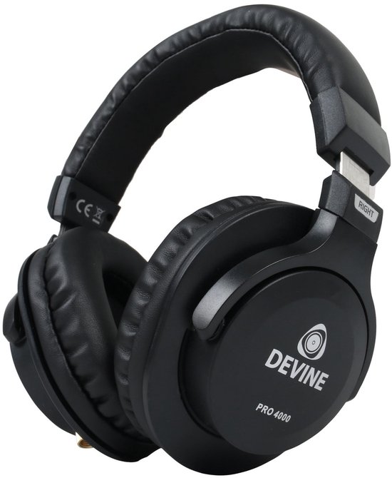 Zwarte Devine PRO 4000 over-ear koptelefoon met zachte oorkussens.