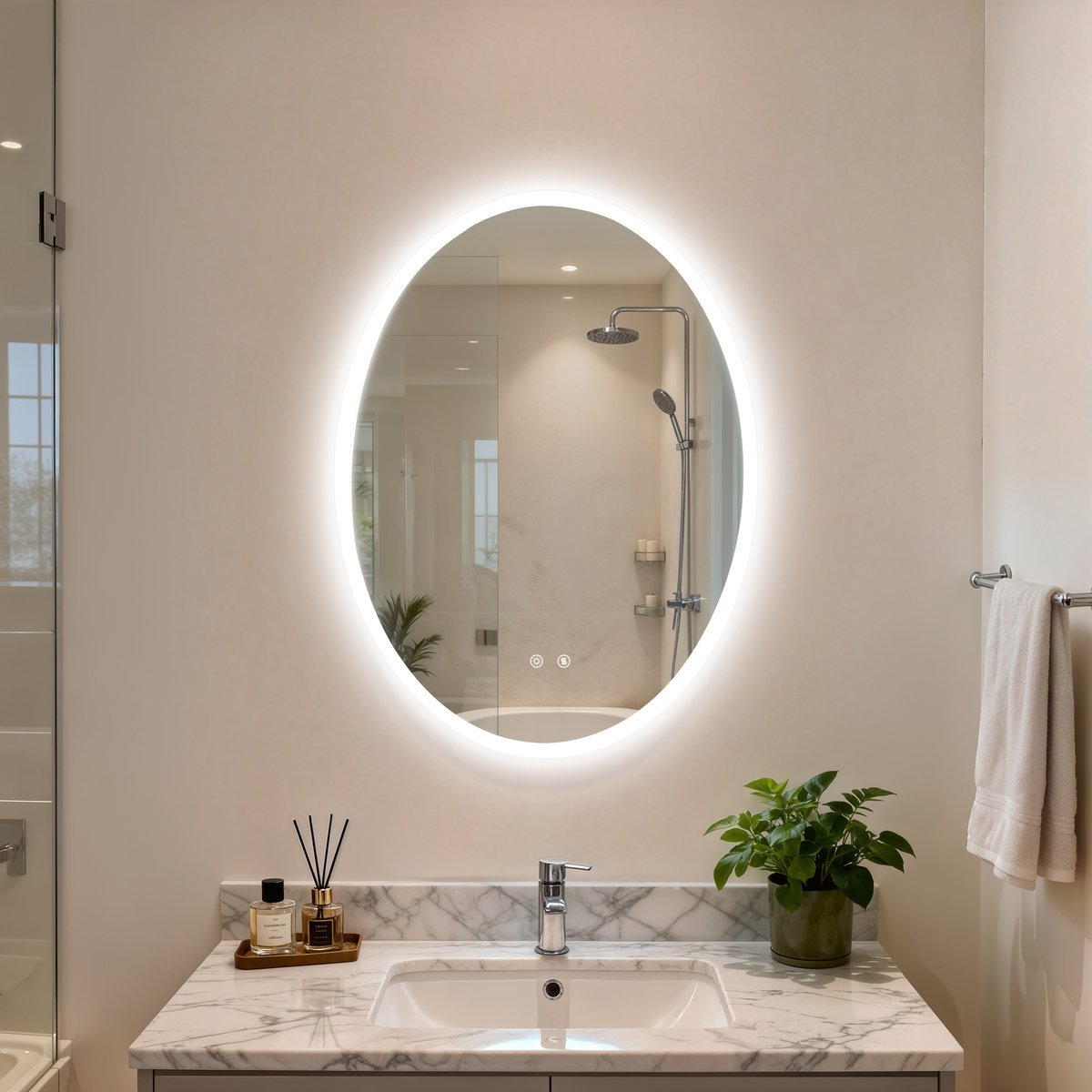 LUVODI LED Badkamerspiegel 50x70 cm Ovaal - Anti-condens - Touch Sensor - 3 Lichtkleuren en IP66 Waterdicht