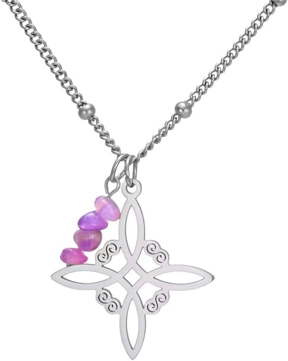 Staal Keltisch Kruis Ketting Hanger Paars Amethist Kralen Keten Sieraden voor Vrouwen Opvallende Accessoires Cadeaus