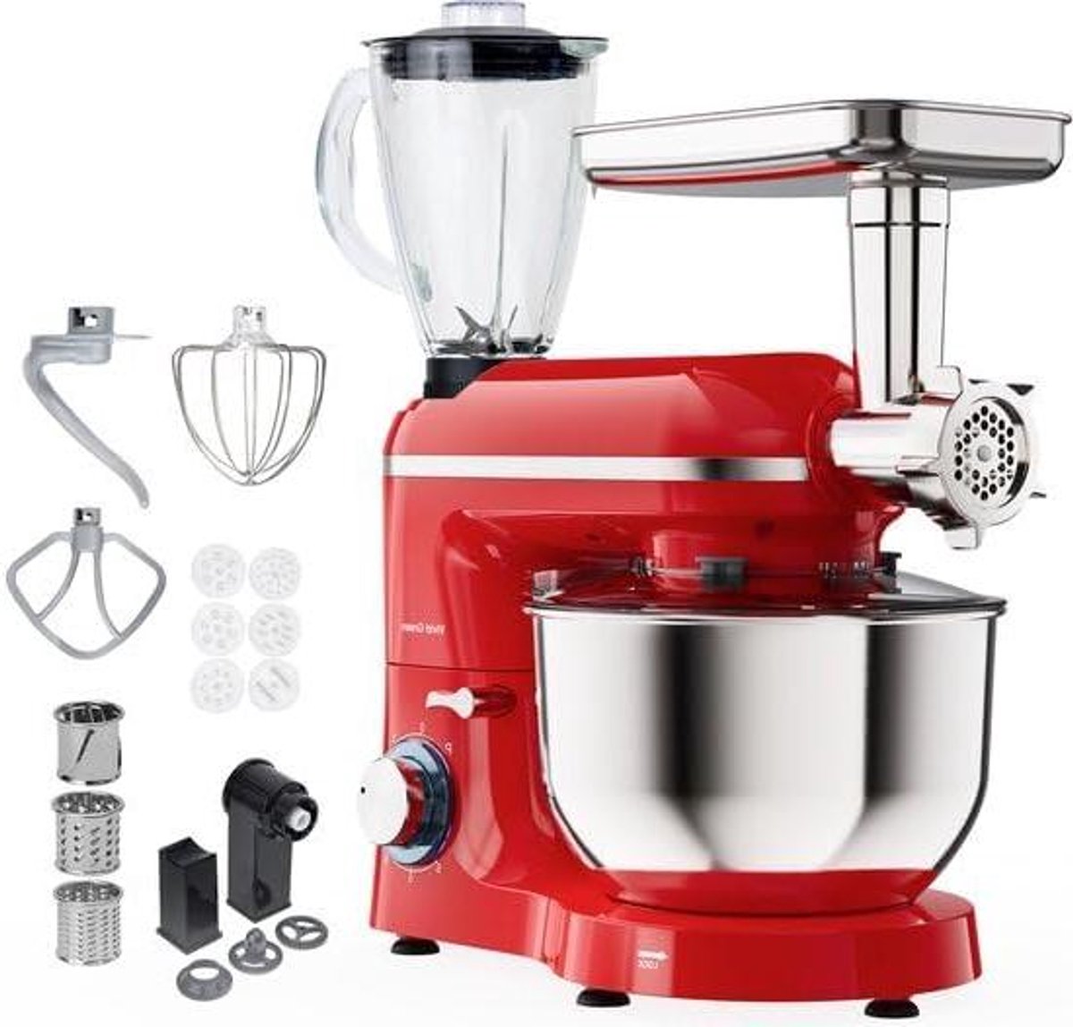 Keukenmachine - Keukenrobot foodprocessor - Alle keukentaken - 15 accessoires - 6.2L kom - Rood