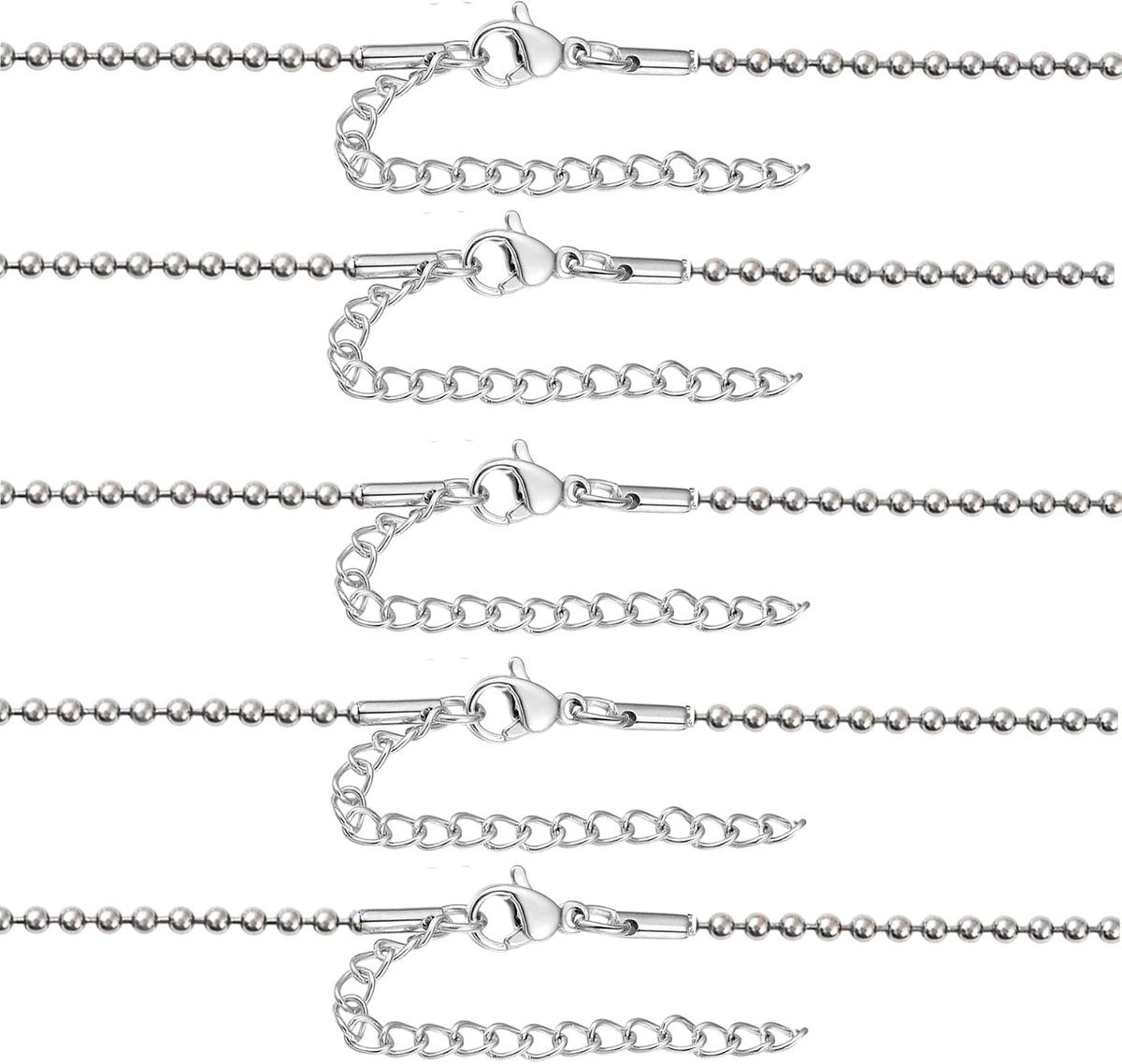 faith Roestvrijstalen ketting, 45 cm met verlenging, set van 6 of 12 stuks, stofvarianten, goud en zilver, voor modesieraden