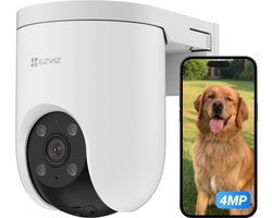 EZVIZ - Caméra de sécurité H8c 2K+ - caméra extérieure avec rotation panoramique et inclinaison à 360° - suivi IA et détection de personnes - vision nocturne en couleur, sirène et flash lumineux - compatible avec Google Assistant et Alexa - blanc