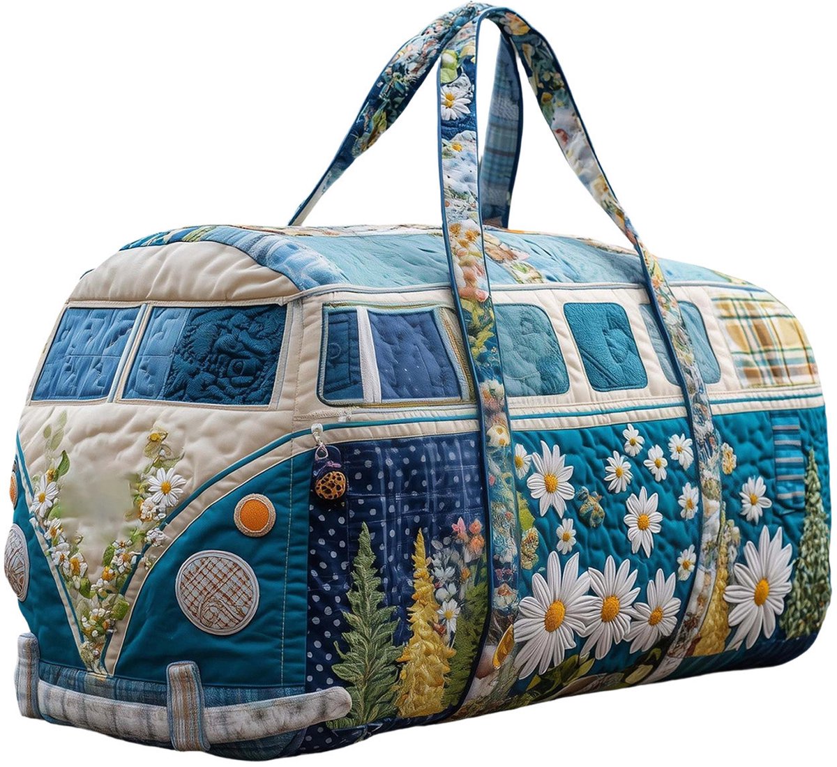 Textielen tas, retro bloemenprint in 3D-stijl, boho-stijl voor reizen en sport, meerkleurig, groot (18 x 9 x 9 inch)，24 modellen