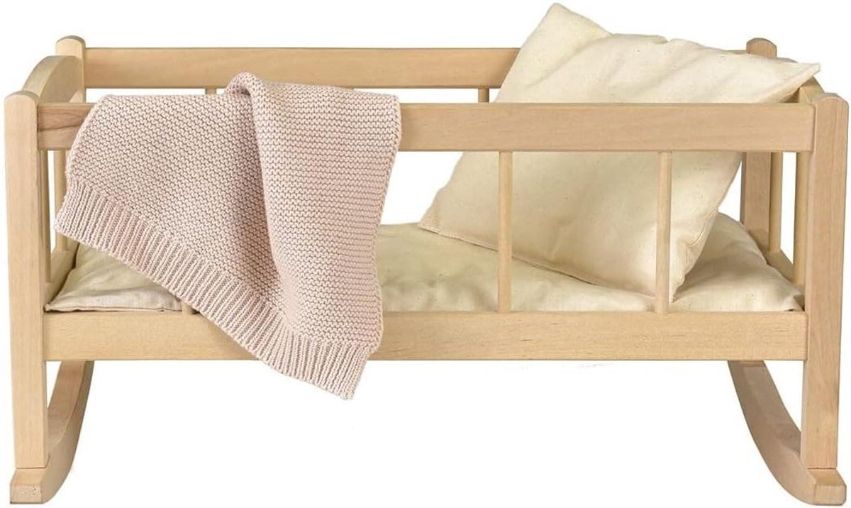 Houten Poppenwieg - Poppenbedje Wiegje - Poppen Verzorgen - Traditionele Look - 50 x 30 x 27 cm - Roze