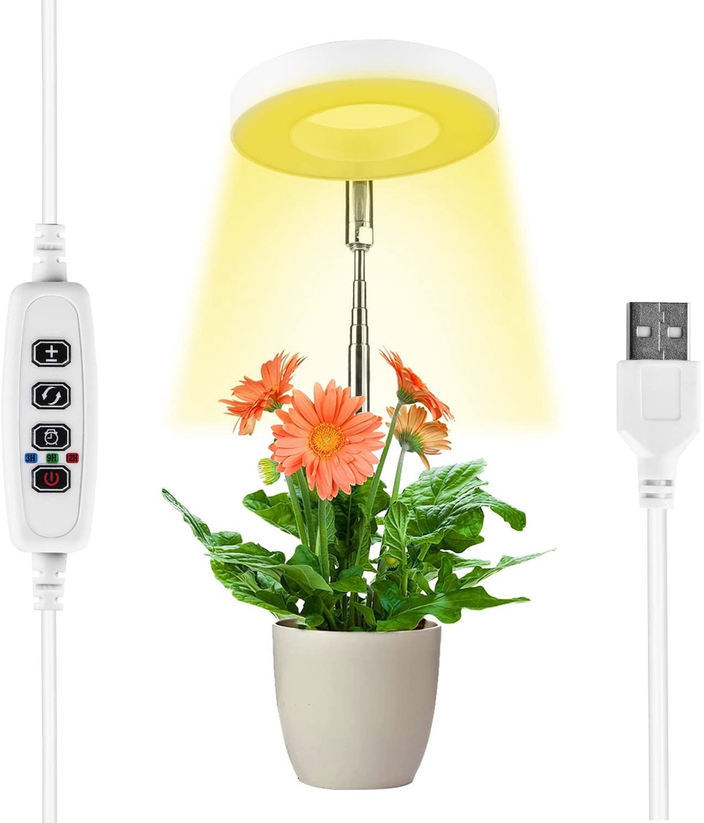 Namajunas - plantenlamp LED met volledig spectrum - plantenlicht met USB en 3/9/12-uurs automatische timer - hoogte verstelbare groeilamp voor kamerplanten binnen - 10 dimstanden dimbaar - kweeklamp - groeilicht voor plantengroei - groeilamp