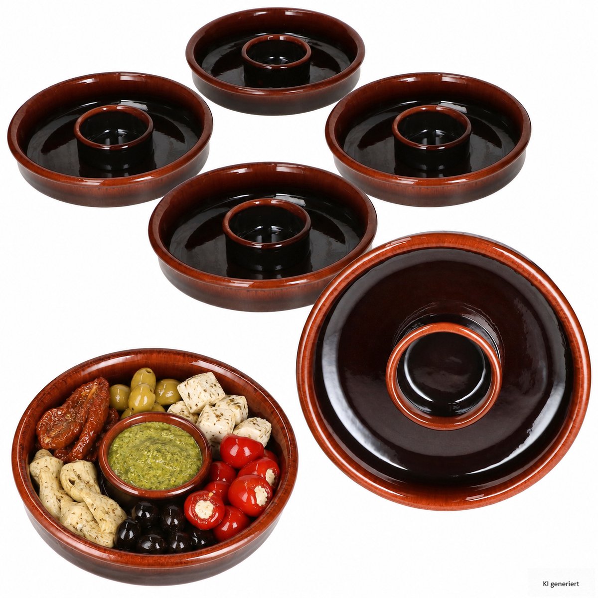 6-delige set JUEGO Ton-Tapas schaal Ø 17cm donkerbruin - 240733.4