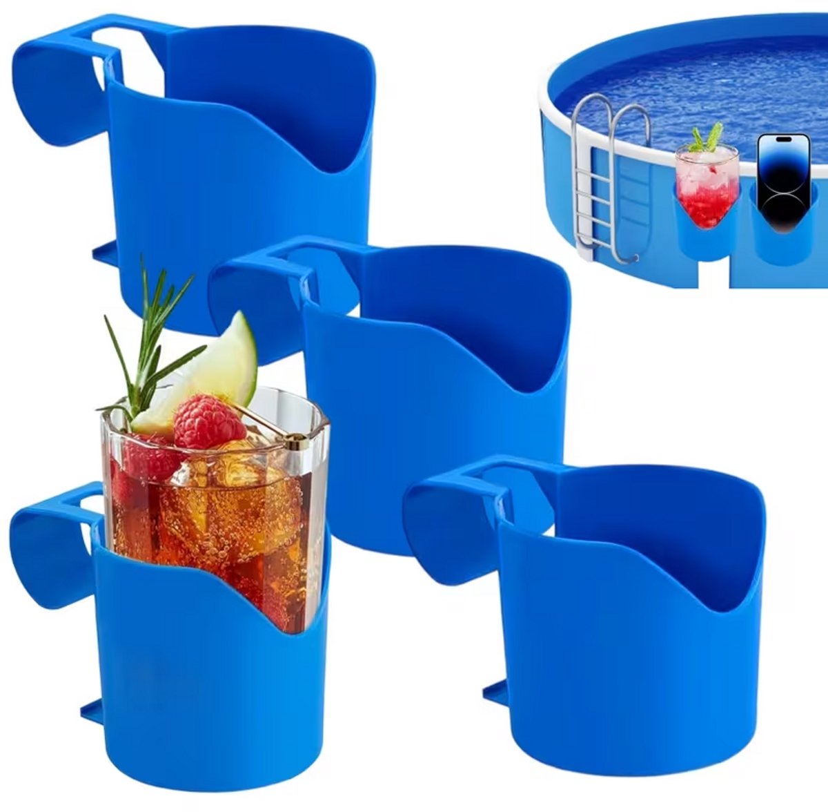 Zwembad Bekerhouder - Opbergrek voor Buitenzwembad - Hangende Planken - Drankhouder - 4 Stuks