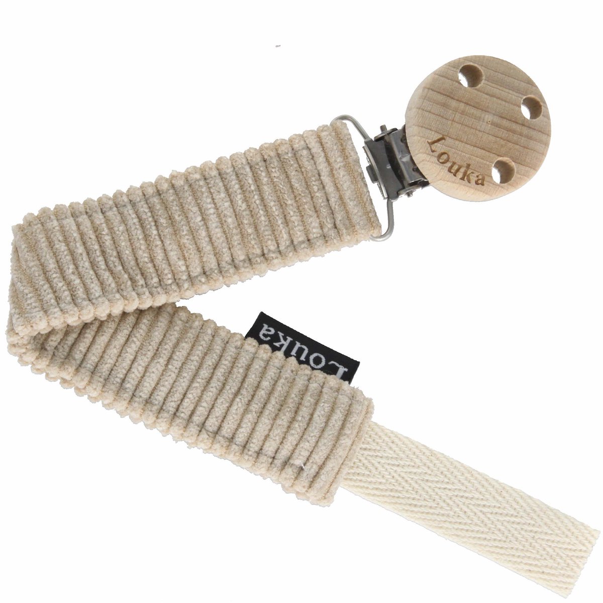 Louka Speenkoord rib beige de luxe - bruin - houten clip - speenketting