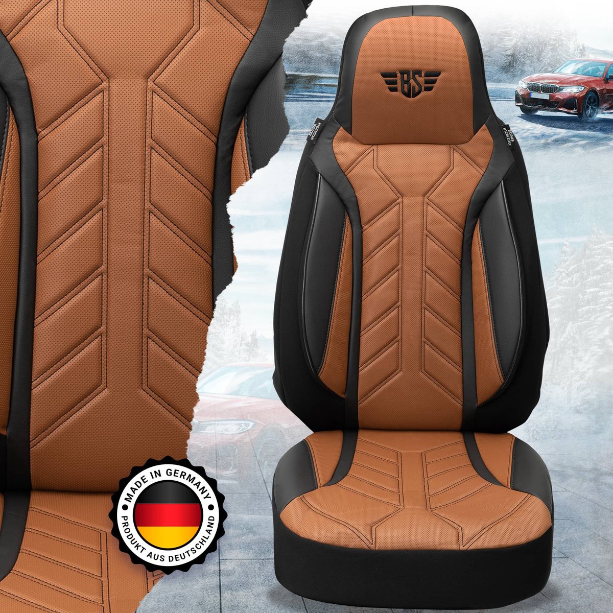 Autostoelhoezen voor Citroen DS Bj 2011-19 – Stoelhoezen voor bestuurder en passagier in Zwart/Chocoladebruin