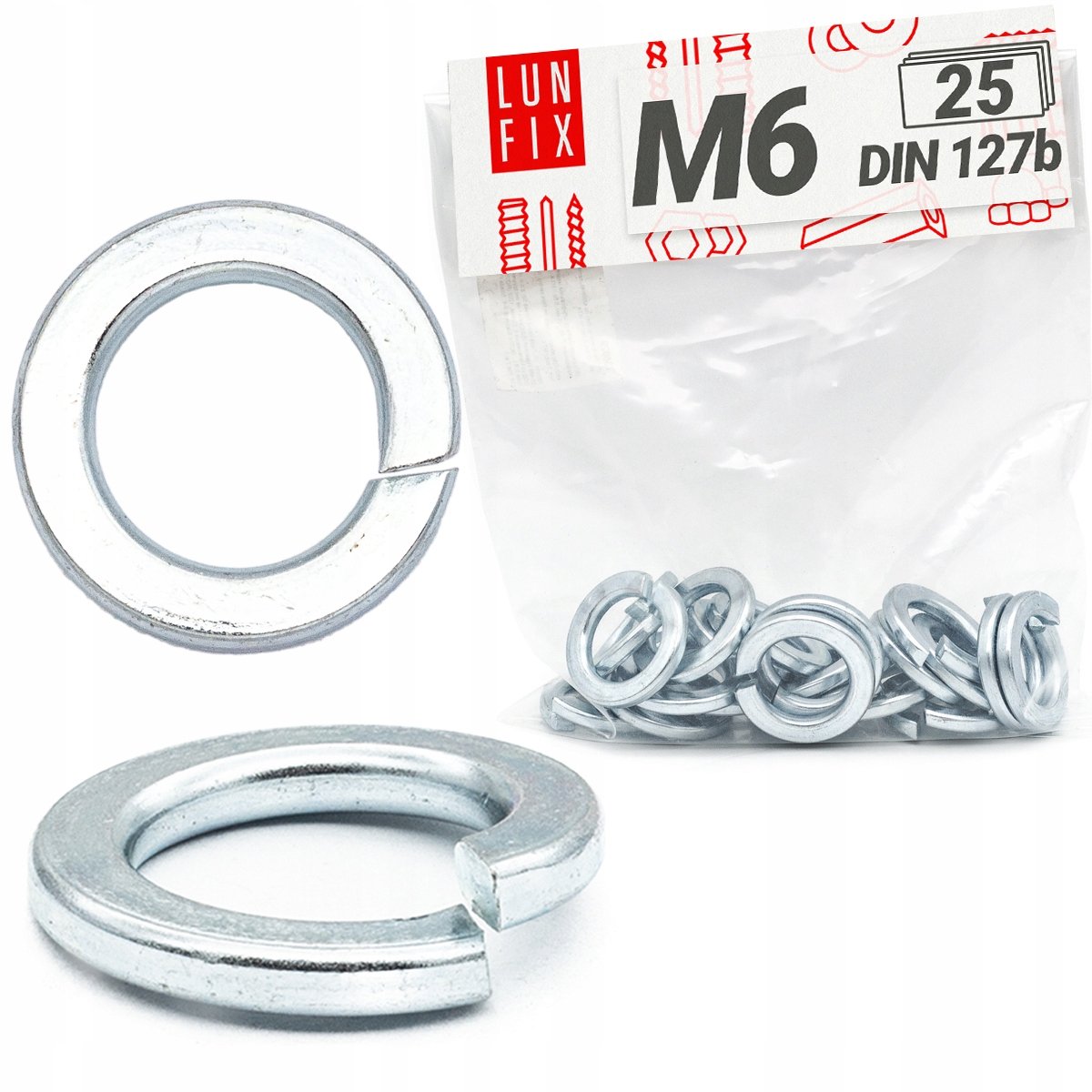 LUN FIX - Platte veerring M6 verzinkt DIN 127 - 25 Stuks