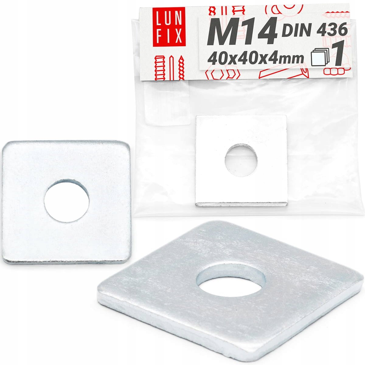 LUN FIX - Sluitplaat verzinkt M14 - Vierkante sluitring 50x50x6 - 1 stuk