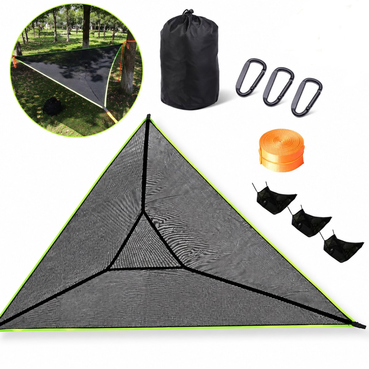 Grote Driehoekige Hangmat Zwart 280x280cm - Comfort voor 2-3 Personen